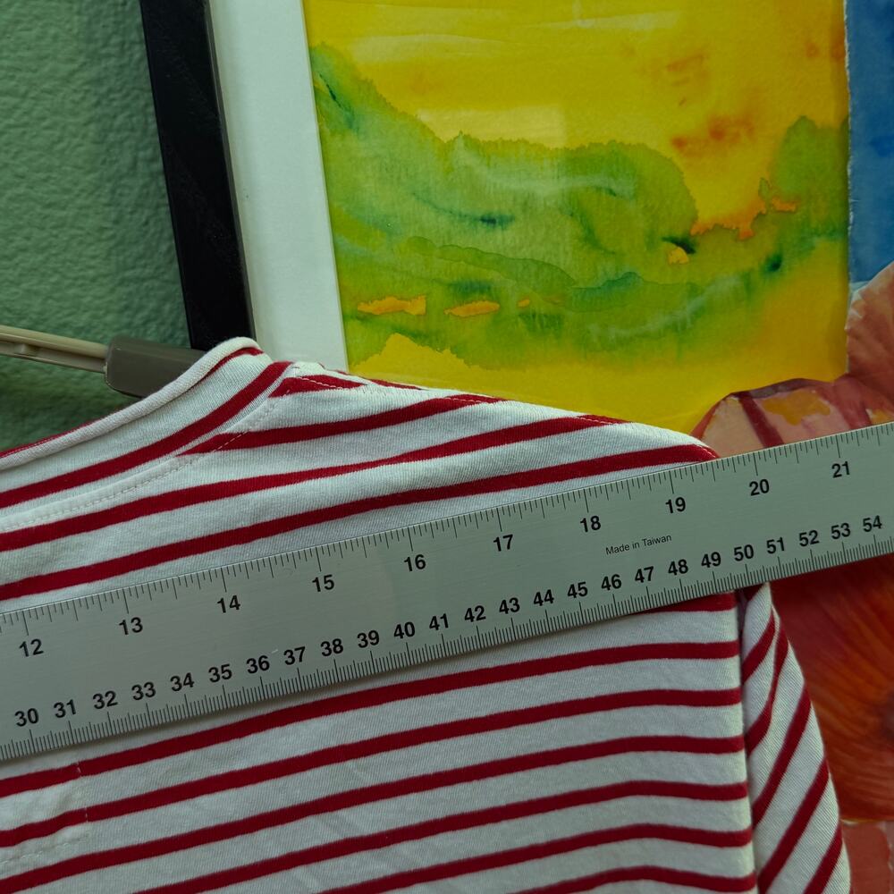 Frank & Eileen Shirt Top Women SZ XL Red Stripe Cotton Top Raw Hem Coastal Chic - Picture 9 of 14